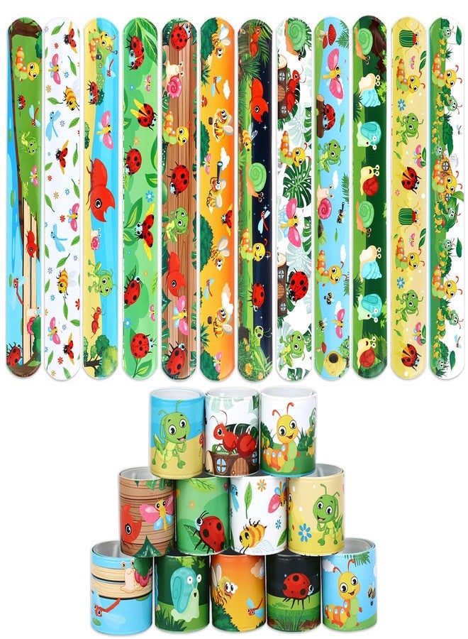 Serencatcher 48Pcs Bug Slap Bracelets, Bug Insect Party Favors Wristbands Bracelets with Ladybug Caterpillar Butterflies Snails Snap for Wild Insect Animal Birthday Party Decorations - Image 1